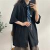 Сплошной цвет рубашки с завязками на цепочке, женская блузка с короткими рукавами, летнее свободное платье Blusas в стиле консервативного стиля