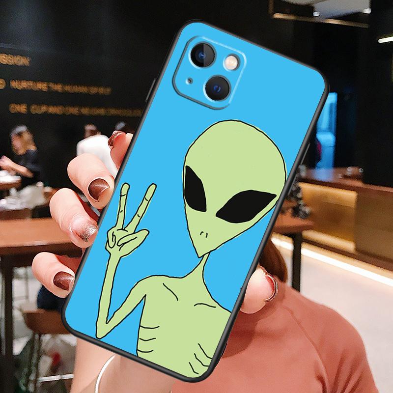 Alien Kawaii Art Phone Case For iPhone 16 Pro Max 14 13 12 11 15 Pro Max Plus 12 13 Mini XR 16e Funda Cover