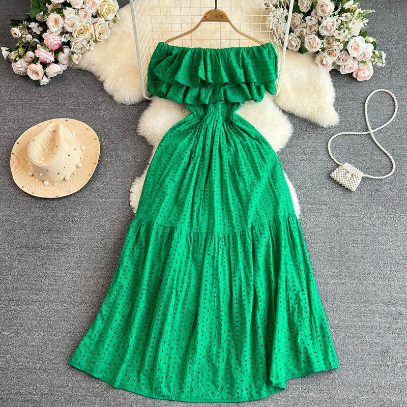 Off-the-Shoulder First Date Vintage Ruffled Waist A- Line Dress