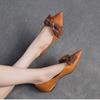Johnature Versatile Genuine Leather Pumps Fashion Pointed Toe Slip-on Low Heels Bow Women's Shoes