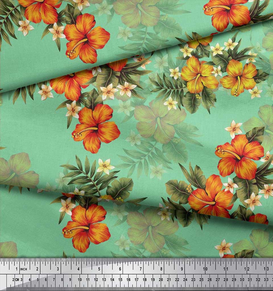 Soimoi Японская креп-сатиновая ткань с цветочным принтом и листьями, тропическая ткань, принты по метрам, 42 дюйма