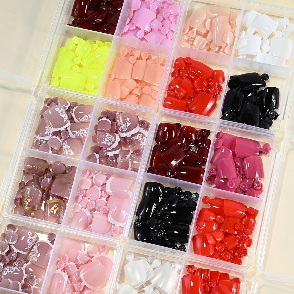96/144/288 Pcs Short Square Fake Toenail Artificial Foot Nail Art Tips Foot Extension