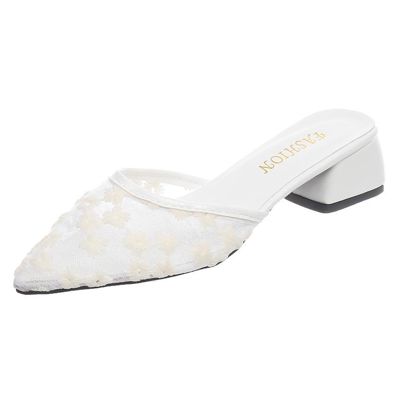 Тапочки Baotou cool женские летние 2025 года, новые, без каблука, с острым носком, полутуфли, модные, универсальные, на среднем каблуке, с толстым каблуком, внешние тапочки