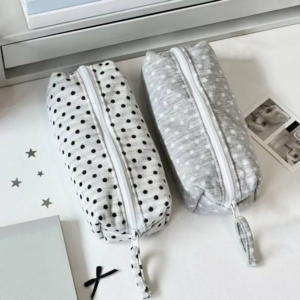 Polka Dot Pencil Case Sweet Zipper Stationery Pouch Pencil Storage Bag Back To School