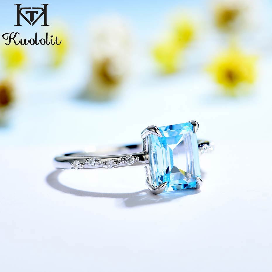 Nautral Blue Topaz Moissanite Gemstone Rings for Women 925 Sterling Silver Promise Wedding Engagement Designer Jewelry