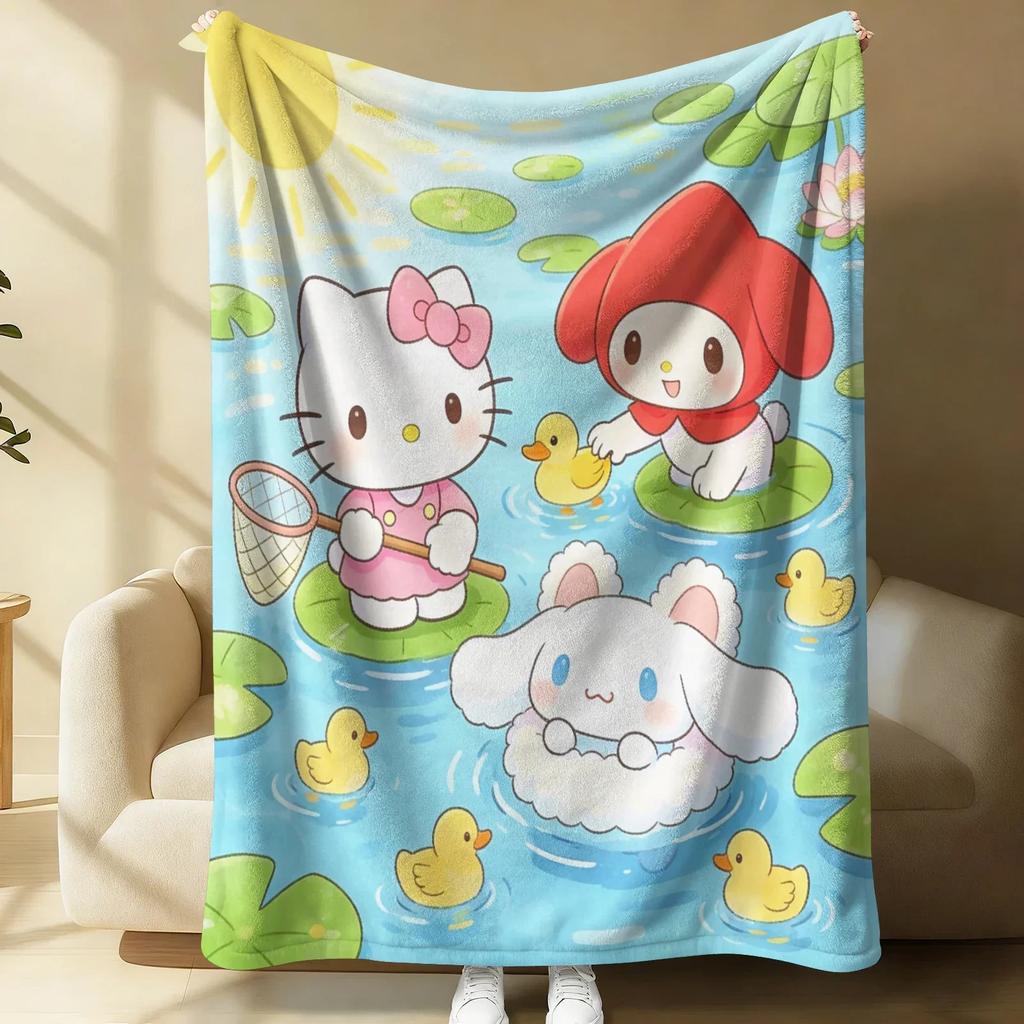 Sanrio Spring Forest Flannel Blanket Kawaii Hello Kitty Print Soft Warm Fluffy Throw Bed Sofa Cover Nap Office Shawl Summer