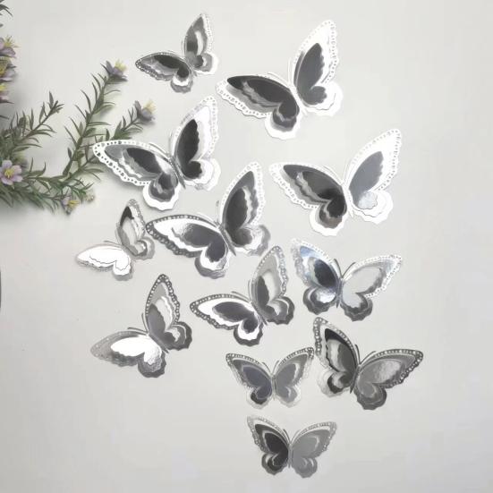 12 шт. 3-слойные бабочки с крыльями, настенный декор, съемные 3D полые наклейки-бабочки для поделок, дома, спальни, детского душа, дня рождения, украшение торта