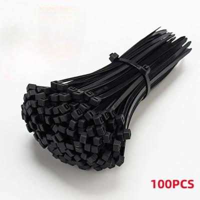 Самоблокирующиеся пластиковые нейлоновые стяжки 100 шт., черные, 5x300, крепежное кольцо для кабельных стяжек, 4x200, набор из нейлоновых кабельных стяжек с застежкой-молнией