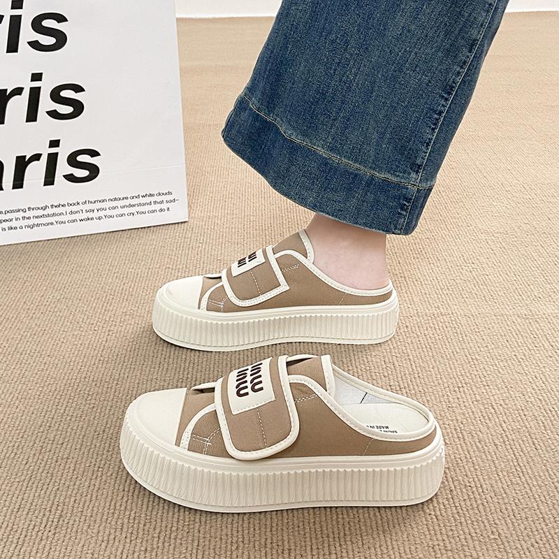 CRLAYDK Модные женские парусиновые мюли слипоны повседневные лоферы на платформе без задника удобная обувь женские праздничные прогулочные шлепанцы