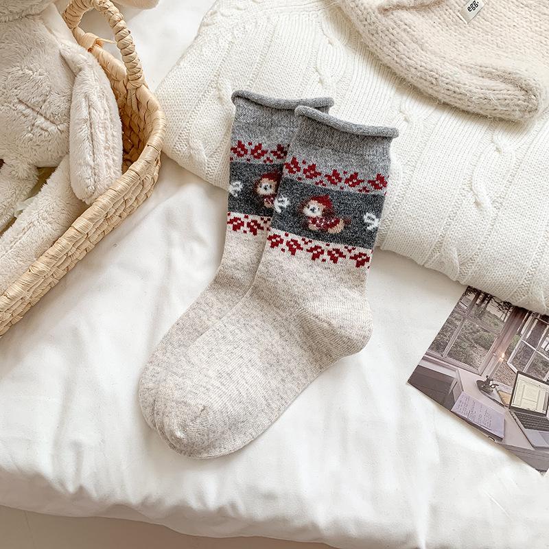 YOUJIAXIU Женские теплые носки из шерсти с узором Fair Isle до середины икры - Утолщенные с плюшем, Милый дизайн с щенками для осени/зимы