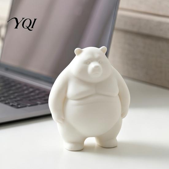 Healing Bear Statue for Bedroom Chubby Figurine, 3D Printed DIY Paintable Fat Craft Project Lovers Statue, Cute Minimalist Desktop Ornament,