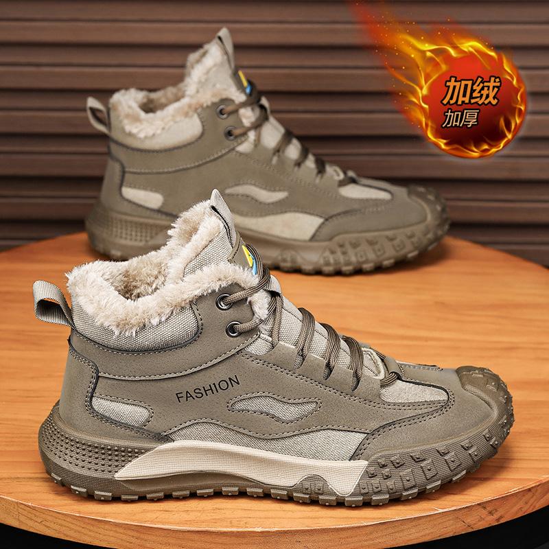 Retro Men Shoes 2024 Winter Plush Warm Cotton Shoes Martin Boots Outdoor Mountaineering Work Sports Shoes Botas Para Hombre