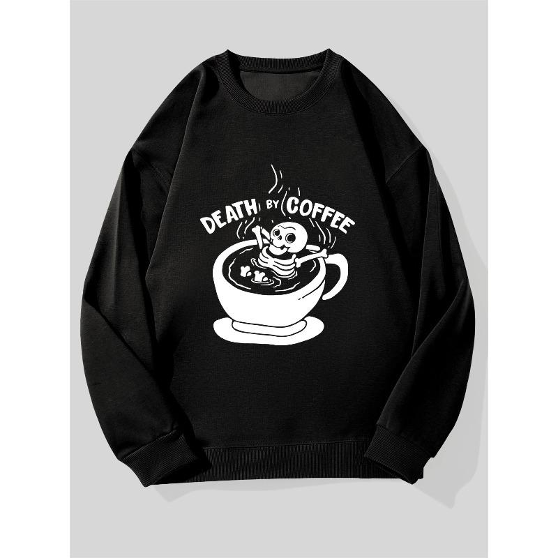 Мужской повседневный свитшот с круглым вырезом и принтом "DEATH BY COFFEE"
