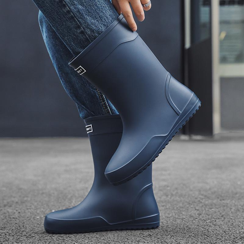 Fashion Men's Mid Calf Rain Boots Waterproof Rubber Shoes for Fishing Husband Galoshes Garden Work Kitchen Shoes Man Rainshoes Footwear