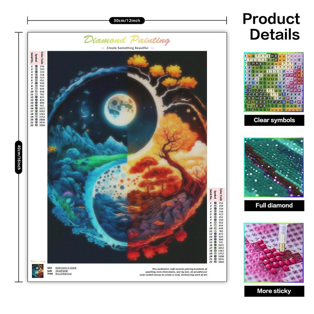 5D Diy Diamond Painting Moon And Tree Full Round Diamond Landscape Handmade Home Decoration 30x40cm/12x16inch