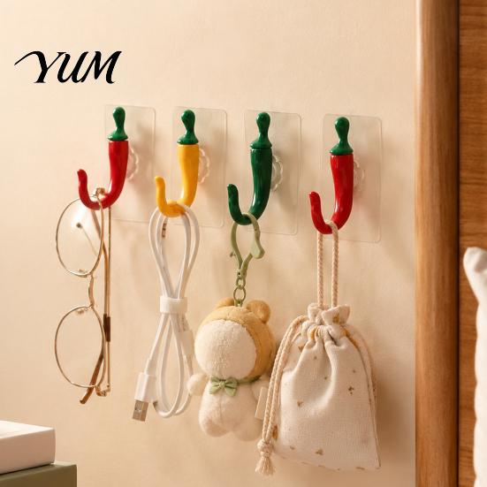 Home Organization Supplies 2PCS Chili Adhesive Hooks, Cute Decorative Punch-Free Wall Hangers, Heavy Small Item Organizer Duty Seamless Storage Hooks