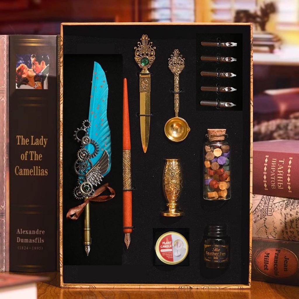 Набор перьевых ручек «Гарри Поттер» с золотым напылением - Ретро перо для письма с чернильницей в подарок