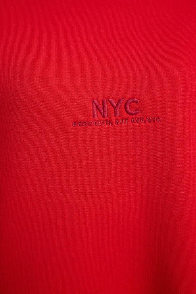 Женская модная стильная толстовка с красным слоганом и вышитым узором оверсайз, толстая внутри флисовая вязаная толстовка