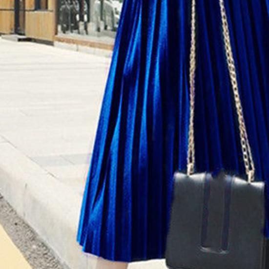 Women Midi Skirt Elastic High Waist Solid Color Loose Fit Long Skirt