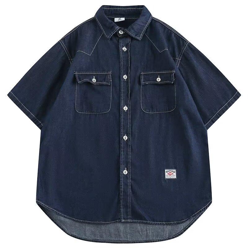 Японский ретро модный бренд летняя свободная джинсовая рубашка с короткими рукавами художественная молодежная рабочая рубашка мужская и женская многослойная куртка