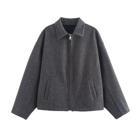 Женская шерстяная куртка на молнии, с длинными рукавами и лацканами, короткое пальто-бушлат, повседневная осенне-весенняя верхняя одежда с карманами