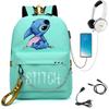 Stitch USB Charging Backpack Student School Bag Unisex Laptop Daypack Waterproof Design