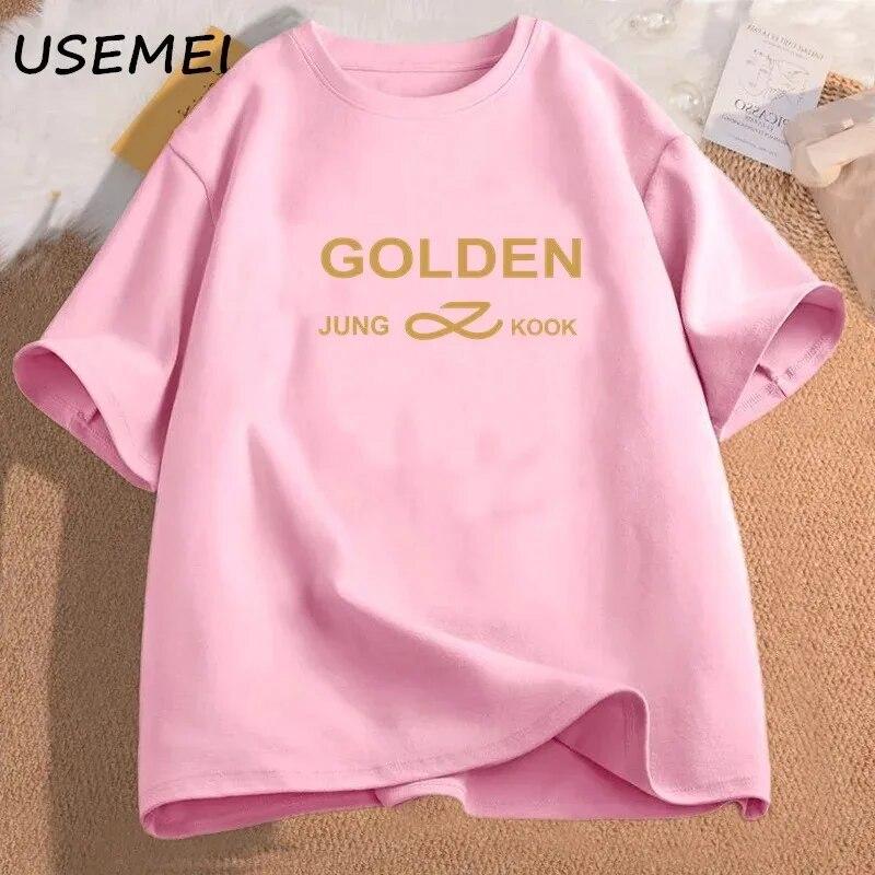 100% Хлопок Футболка Унисекс Женская Одежда Чонгук Золотой Корейская Мода Kpop Печатная Графическая Футболка Топ Летняя Одежда Унисекс