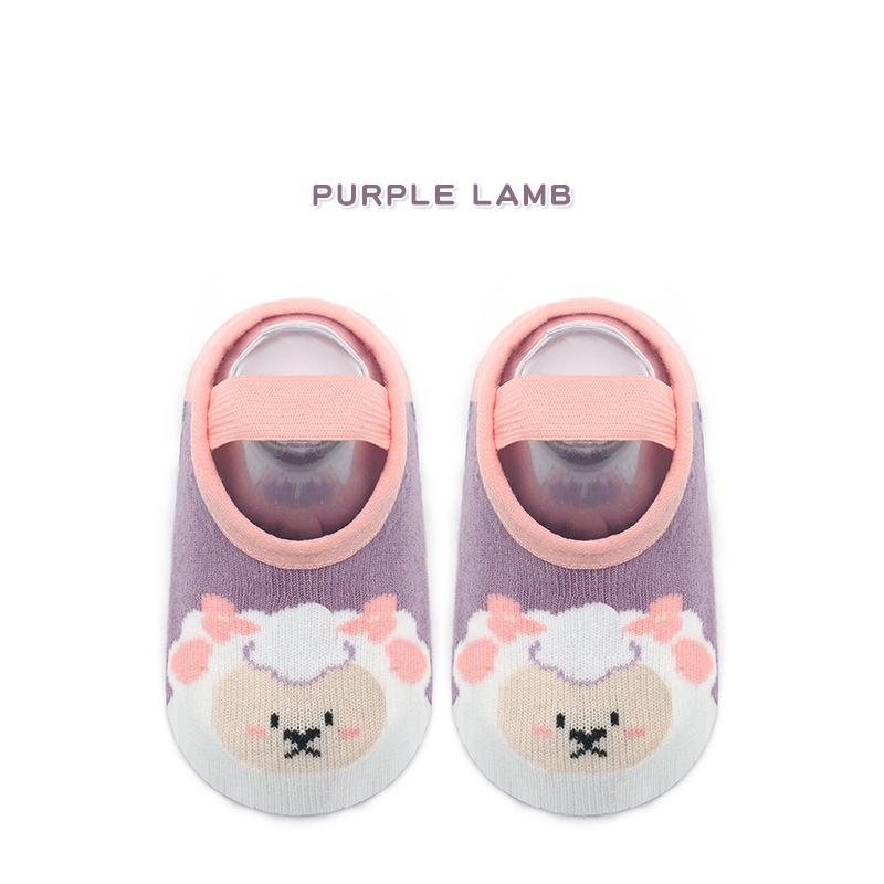 Милые детские носки для первых прогулок с изображением животных из мультфильмов, нескользящие носки для малышей, мальчиков и девочек, весенне-осенние домашние носки с ремешком