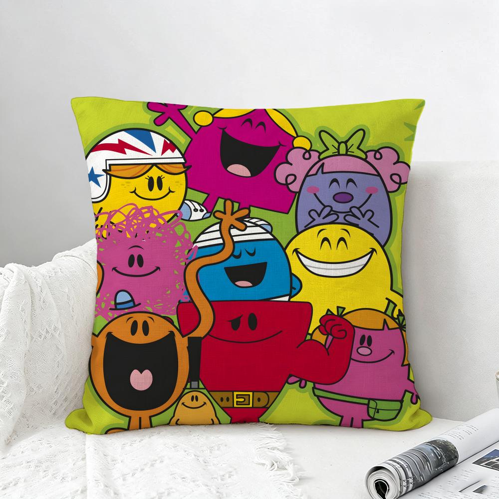 Cartoon Mr Men and Little Miss Cushion Cover Natural Linen Pillowcase Set AllinOne Decor for Sofa Bedroom  Chair