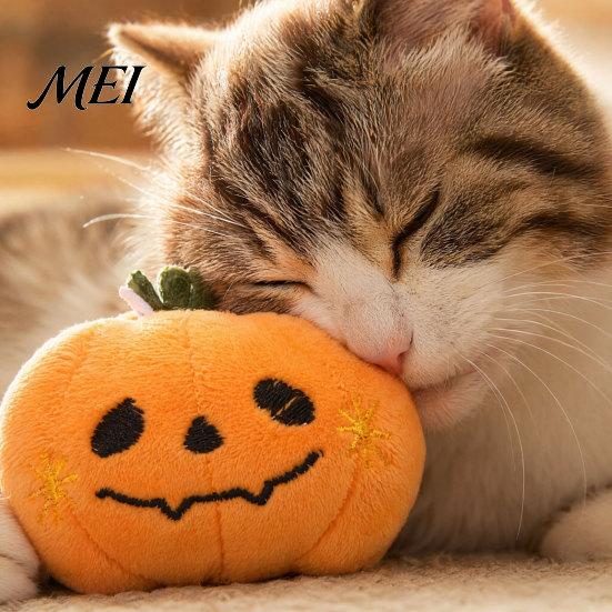 Plush Halloween Pet Toy Theme Cat Toy, Soft Ghost Bat Pumpkin Cute Bite-resistant Stuffed Chew for Indoor Cats Boredom Relief Holiday Photography