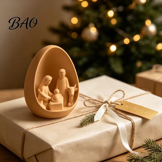Durable PLA Plastic Sculpture 3D Printed Egg?Shaped Nativity Scene Figurine, Holy Family Manger Unique Christmas Table Centerpiece Decor, Minimalist