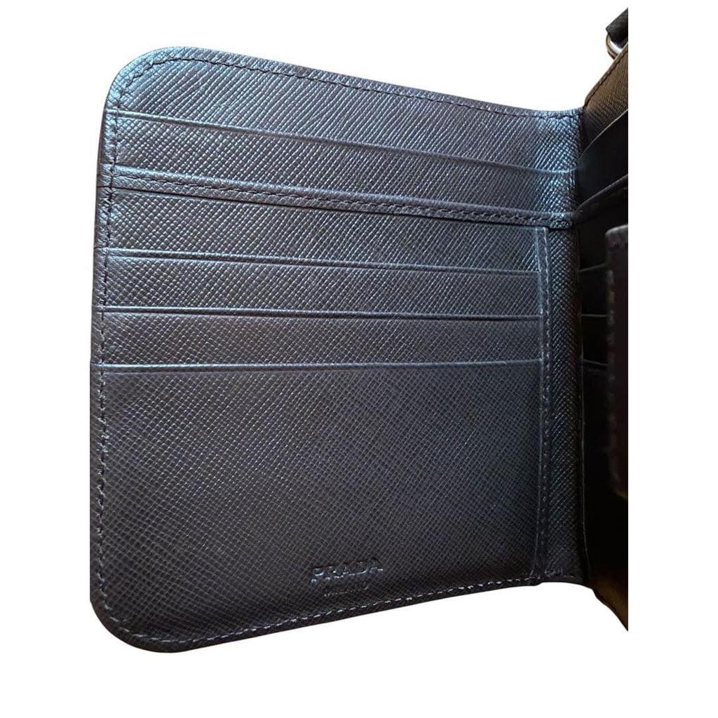 Used PRADA M521A Saffiano Bi-fold Wallet Brown with box and card