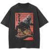 Streetwear Japanese Godzilla Graphic T-Shirt Cotton Washed Black Tshirt Unisex Tops Tees Summer Short Sleeves T Shirt