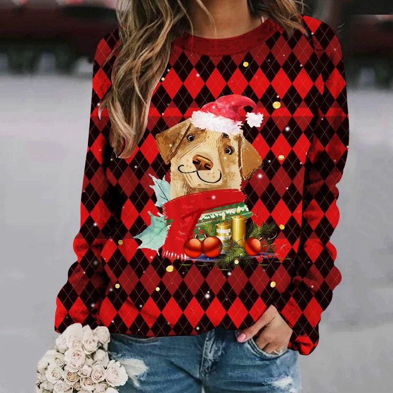 Women's 3D Christmas Print Long Sleeve Round Neck Sweatshirt for 2025 Autumn/Winter