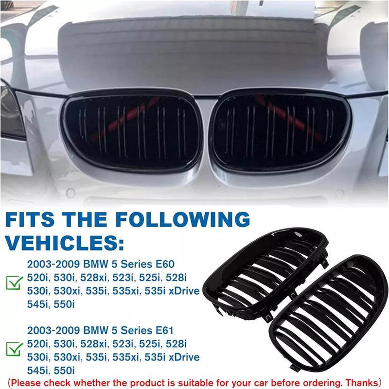 For BMW E60 E61 M5 5 Series 520i 545i 550i 535i 2003-2010 Front Bumper Kidney Racing Grille Car Double Line Sport Grill