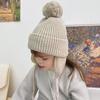 Зимняя детская шапка с меховым шариком для девочек и мальчиков, детская шапка с плюшевой подкладкой и ушками, вязаная шапка для младенцев, детская шапка для катания на лыжах, От 2 до 6 лет