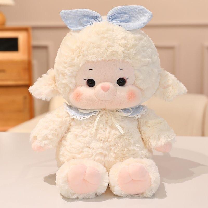 Cute Sheep Rabbit Plush Toys With Polka Dot Bow And Scarf Decoration Gift For