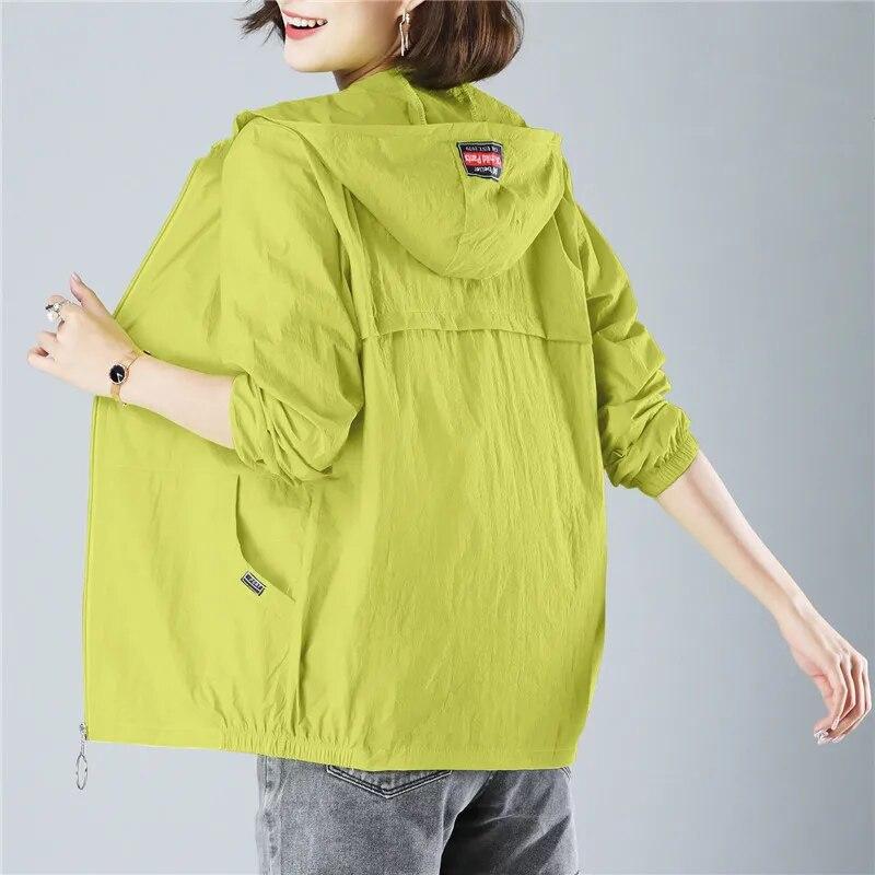 Summer Women Jacket Thin Coat Casual Long Sleeve Hooded Jacket Female Windbreaker Sunscreen Jacket Outwear