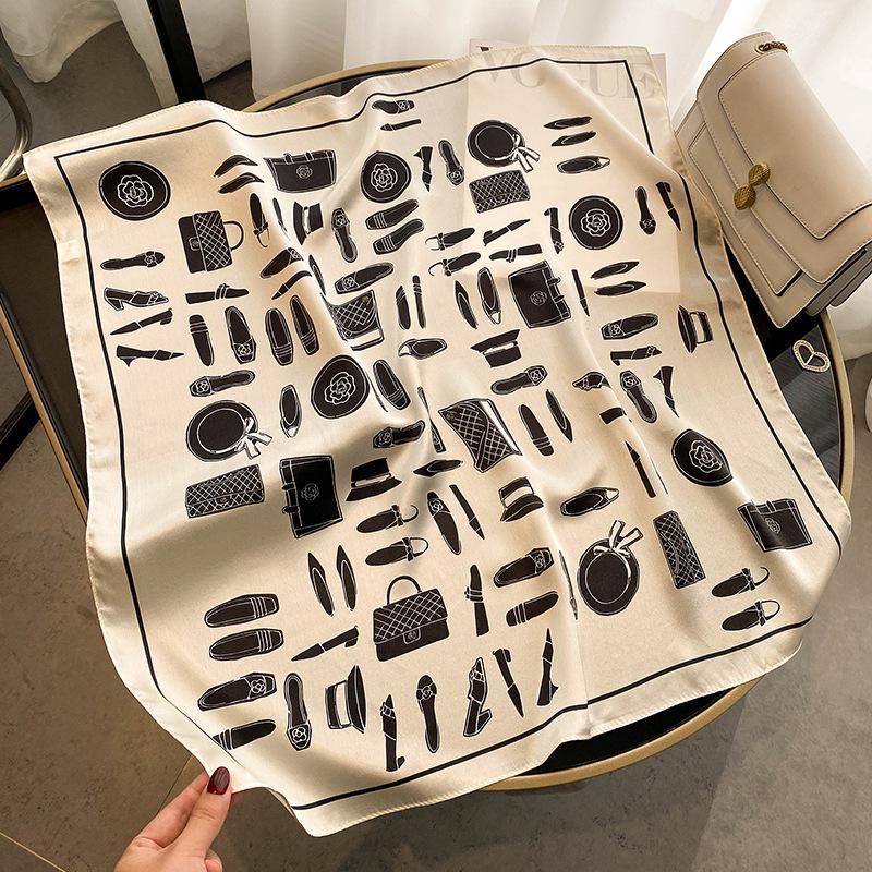 New French Xiaoxiang Camellia Silk Scarf 71 Satin Printed Mulberry Silk Square Scarf High-end Light Luxury Scarf Women