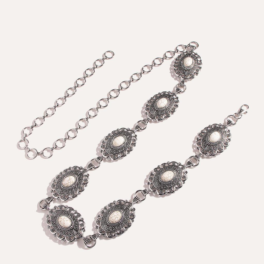 Имитация бирюзы Белый Полый Эллипс Дизайн Цветка Женский Металлическая Цепочка на Талию