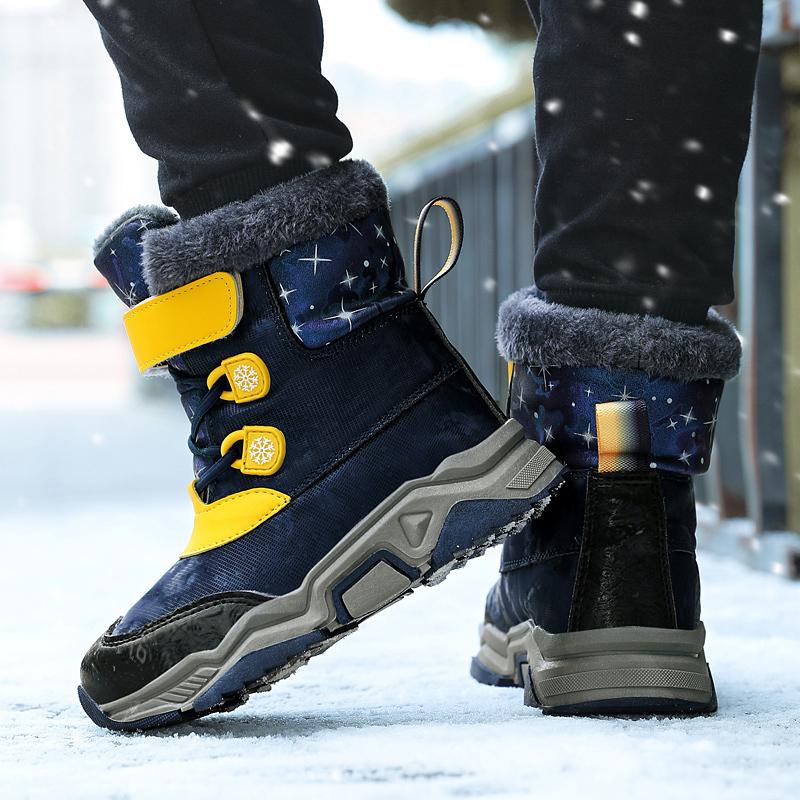 Children Warm Snow Boots Kids Winter Cotton Shoes Non-slip Snow Outdoor Warm Plush Boots High Top Warm Furry Footwear Waterproof Warm Sneakers
