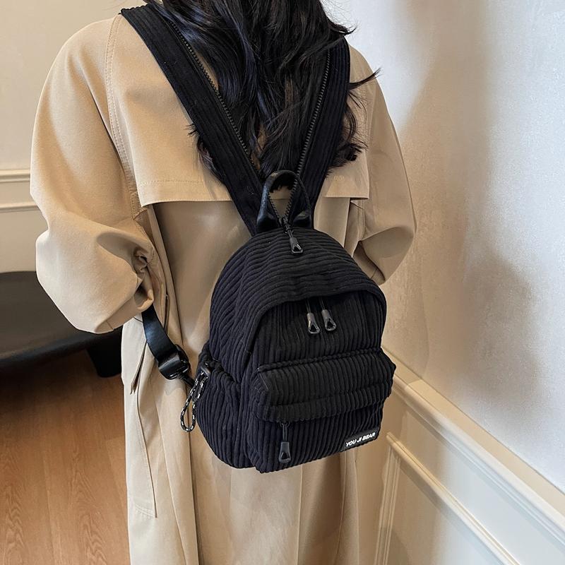 Corduroy Backpack Women's Small Backpack Student Class Bag Multi-Function Chest Bag