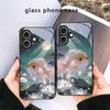 Милый золотой рыбка в белой вуали Для iPhone 17 Air 16 E 15 Plus 14 Pro Max 13 12 mini 11 5 6 7 8 Plus XR XSMax SE Черный стеклянный чехол для телефона