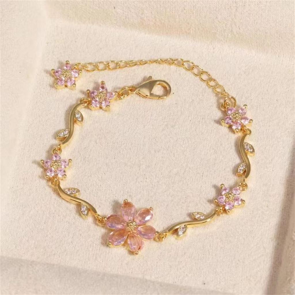 Милый и Цветочный Браслет из Меди с Цирконом в Виде Бабочки, Подарок на День Святого Валентина