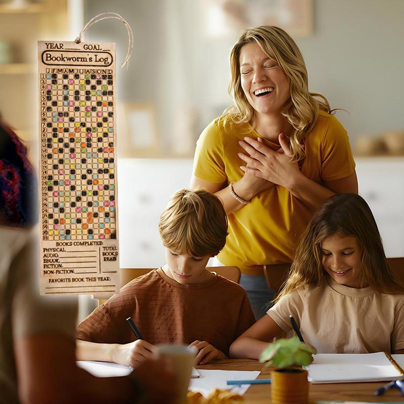 Wooden Book Tracker Bookmark - Books Read This Year Counter, Yearly Habit Log, Laser-Engraved Reader Planner