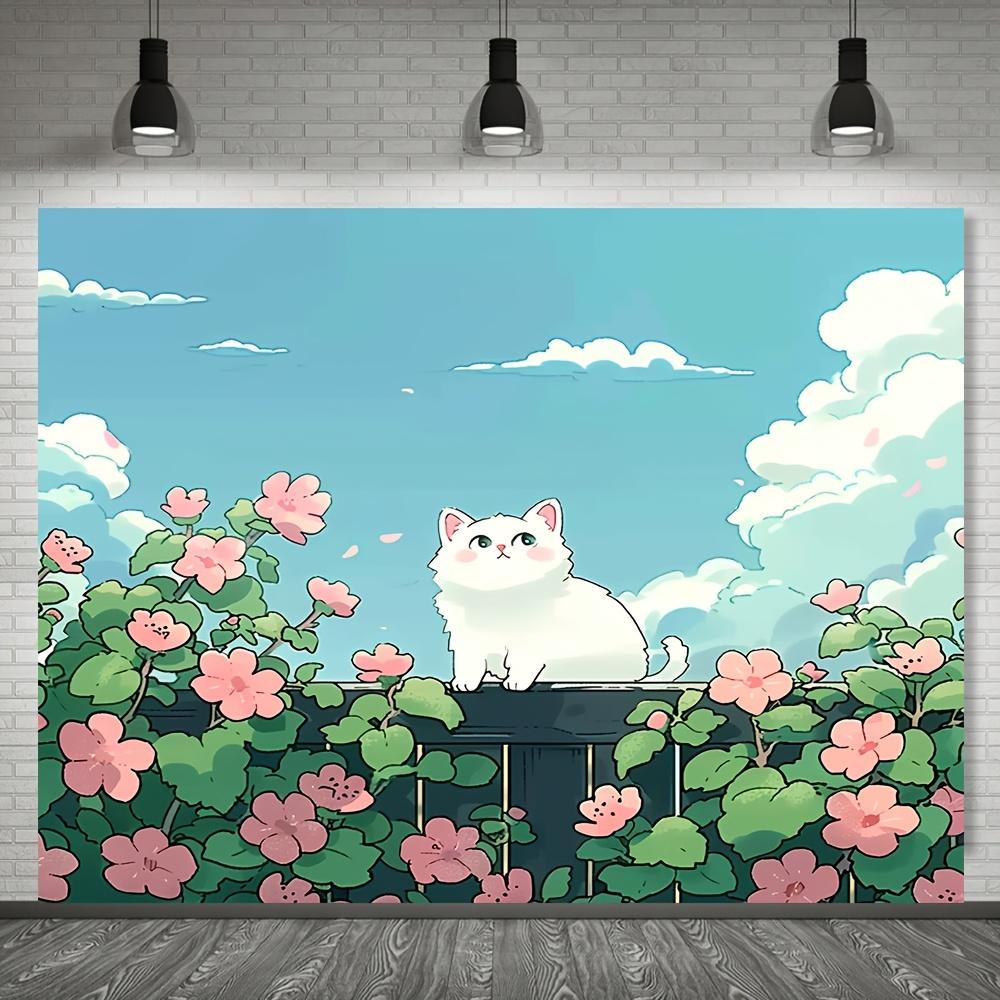 Holiday decoration cartoon cat and flower, made of four-season polyester, used for photo booths and seasonal decorations