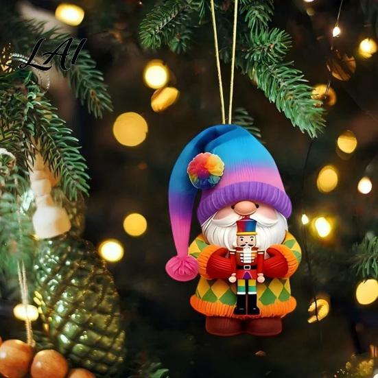 Indoor Holiday Wall Ornaments Colorful Santa Gnome Christmas Ornaments 2D Flat Acrylic Hanging Traditional Scene Decor Pendant for Xmas Tree Mantel,