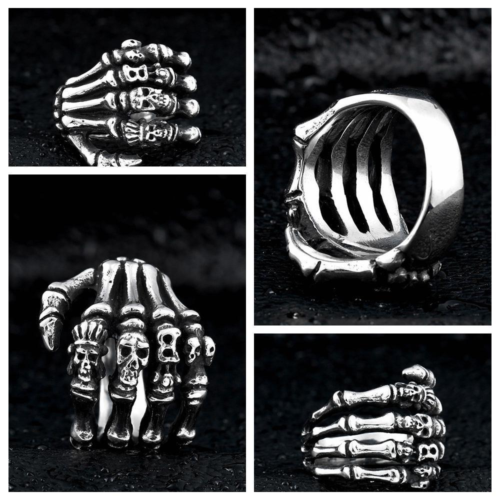 Vintage Hand Bone Hip Hop Skull Rings Gothic Punk Rings