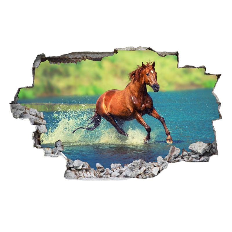 Плакат с животным Искусство дыры в сломанной стене Бегущая прекрасная лошадь Виниловые наклейки-муралы Для гостиной
