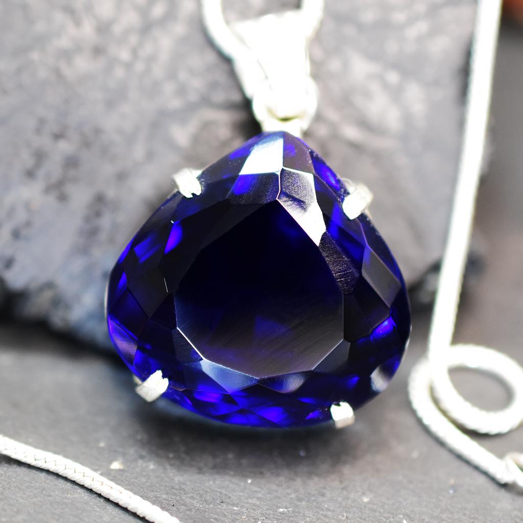 Natural Blue Topaz Pendant Dark Pear 925 Sterling Silver 89.8 ct Gems Gemstone Jewelry Gift
